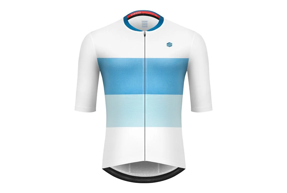 MAILLOT DE CYCLISME professionnel blanc bleu et jaune équipe Astana graphique demi-zip EUR 20,84